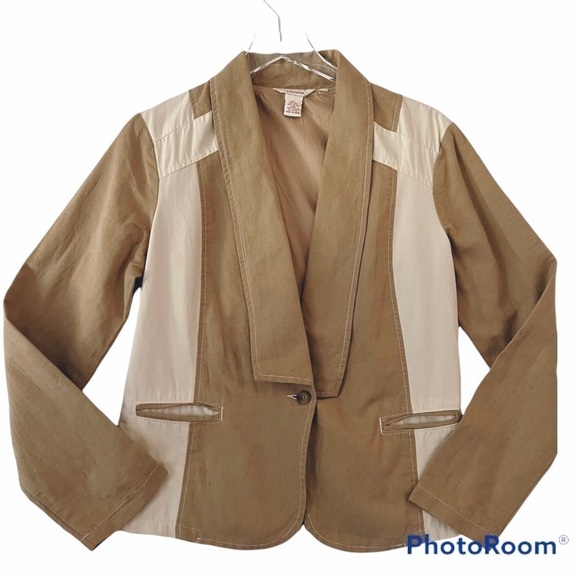 Sundance  Linen Blend Color Block Single Button Blazer Jacket Size Medium - Picture 1 of 13